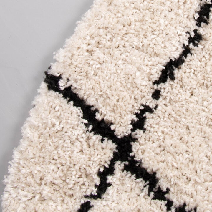 Teppich Hochflor Rund - Grand Lines Creme Schwarz - 7