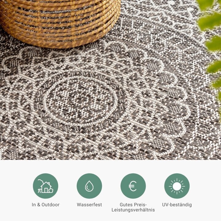 In- & Outdoor Teppich Rund - Summer Azteca Grau - 4