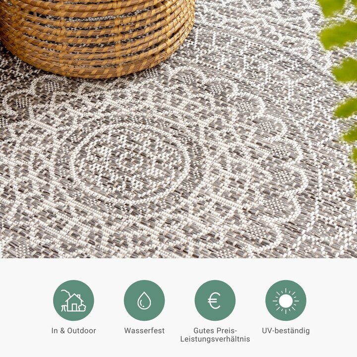 In- & Outdoor Teppich Rund - Summer Azteca Hellgrau - 4