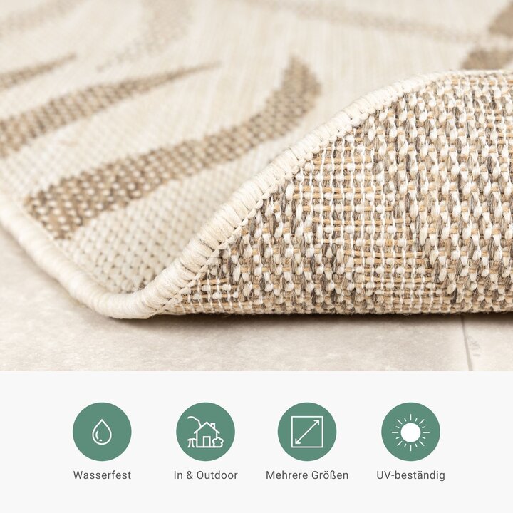 In- & Outdoor Jute Teppich Rund - Nomad Leaves Creme - 4