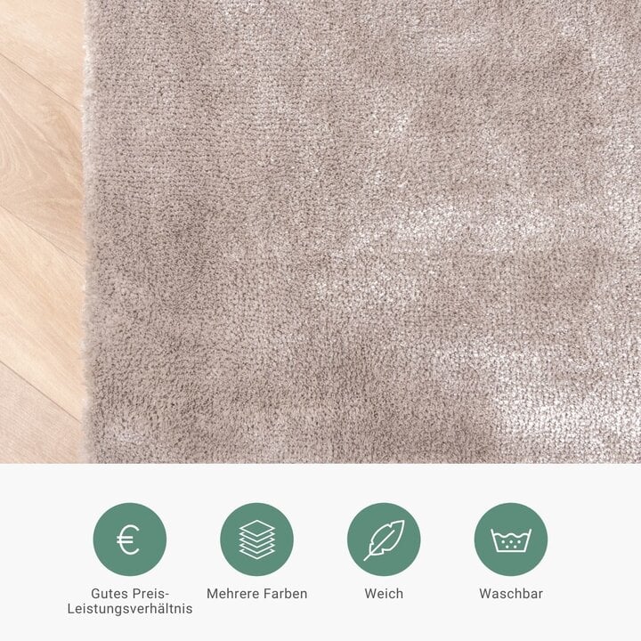 Waschbarer Viskose Teppich Rund - Vive Grau - 5