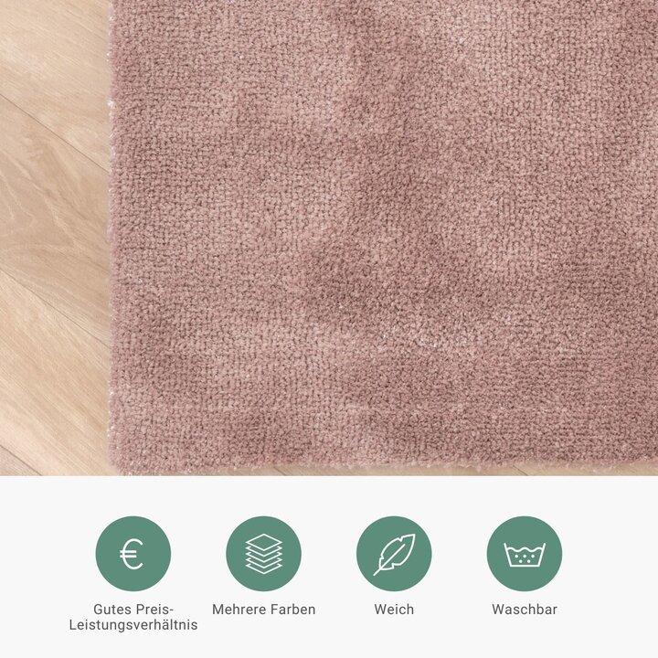 Waschbarer Viskose Teppich Rund - Vive Altrosa - 5