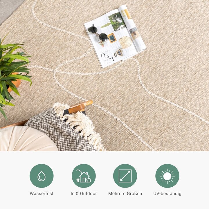 In- & Outdoor Teppich Rund - Porto Lines Creme - 3