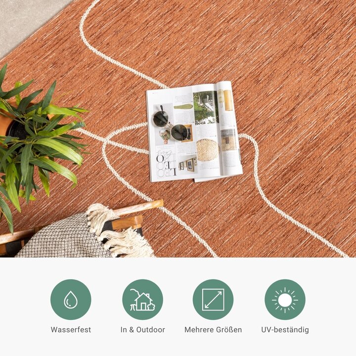 In- & Outdoor Teppich Rund - Porto Lines Terracotta - 3