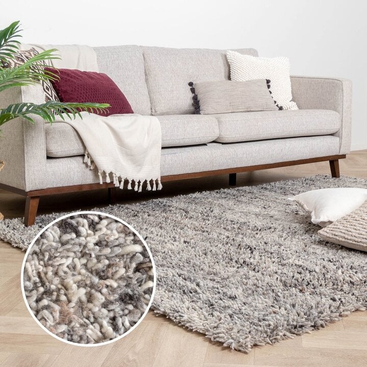 Hochflor Wollteppich - Royal Hellgrau Meliert - 10