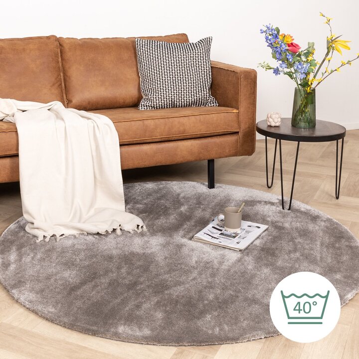 Waschbarer Viskose Teppich Rund - Vive Taupe - 8