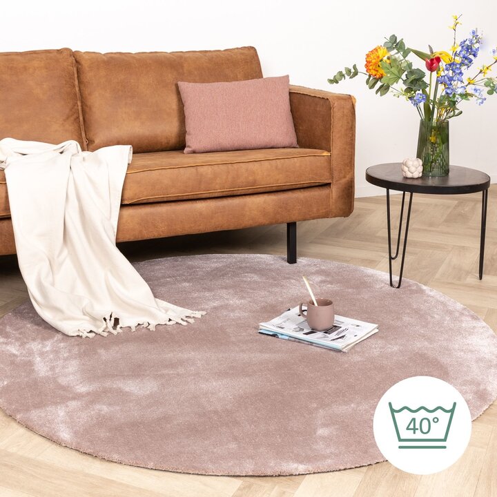 Waschbarer Viskose Teppich Rund - Vive Altrosa - 8
