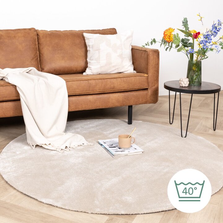 Waschbarer Viskose Teppich Rund - Vive Creme - 8