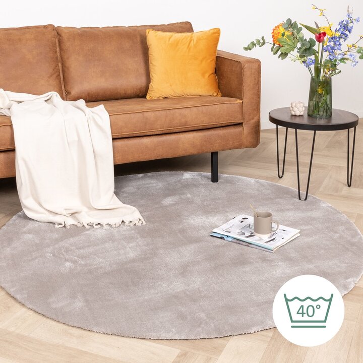 Waschbarer Viskose Teppich Rund - Vive Grau - 8