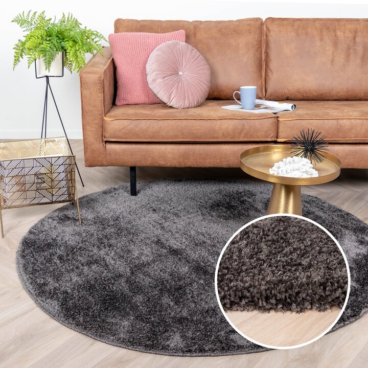 Hochflor Teppich Rund - Glazy Anthrazit - 6