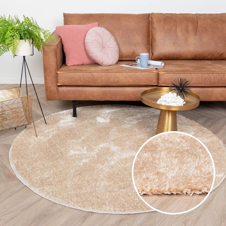 Hochflor Teppich Rund - Glazy Beige Creme - 8