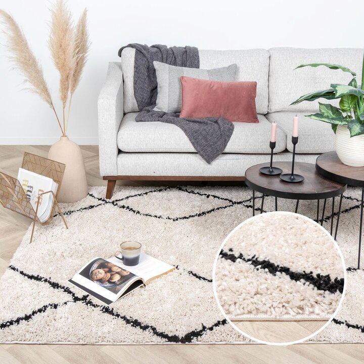 Teppich Hochflor - Sensa Double Creme Schwarz - 10