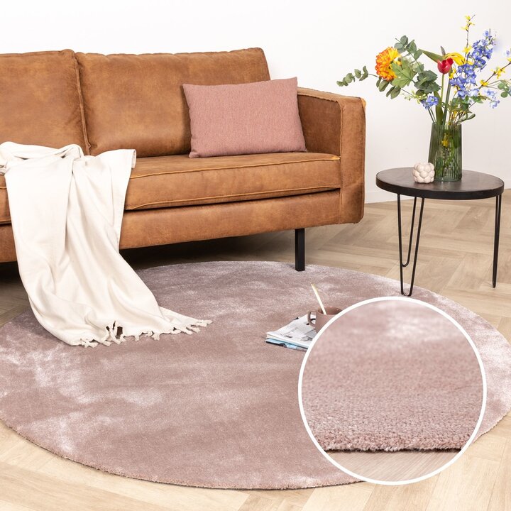 Waschbarer Viskose Teppich Rund - Vive Altrosa - 9