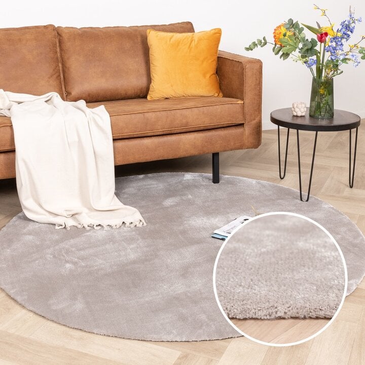 Waschbarer Viskose Teppich Rund - Vive Grau - 9