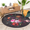 Teppich Floral Rund - Florine Schwarz Rosa - thumbnail