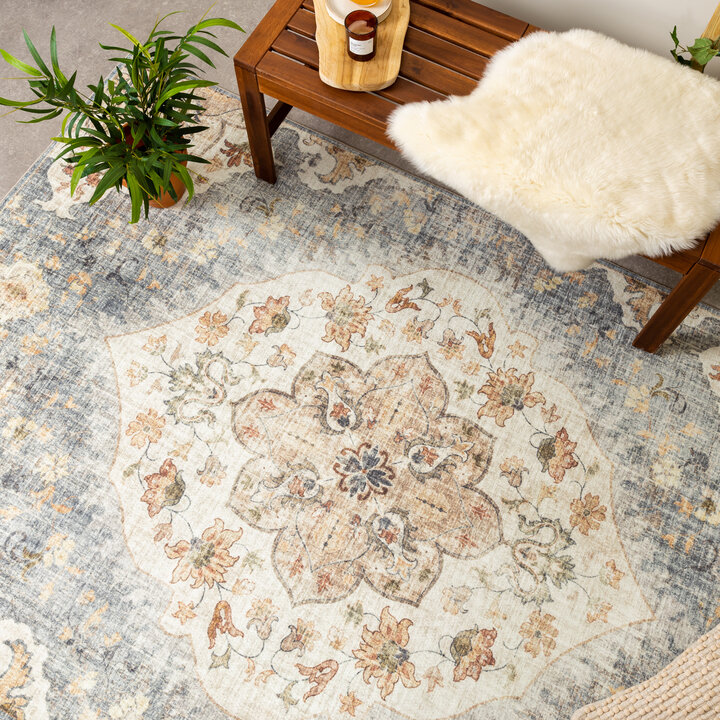 Vintage Gartenteppich - Santo Mandala Blau Grau - 3