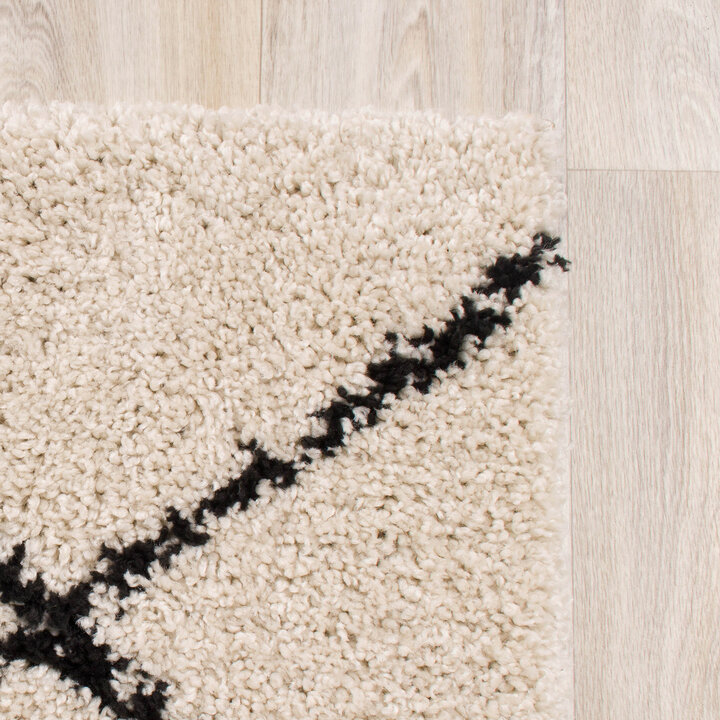 Hochflor Läufer - Grand Lines Creme Schwarz - 3