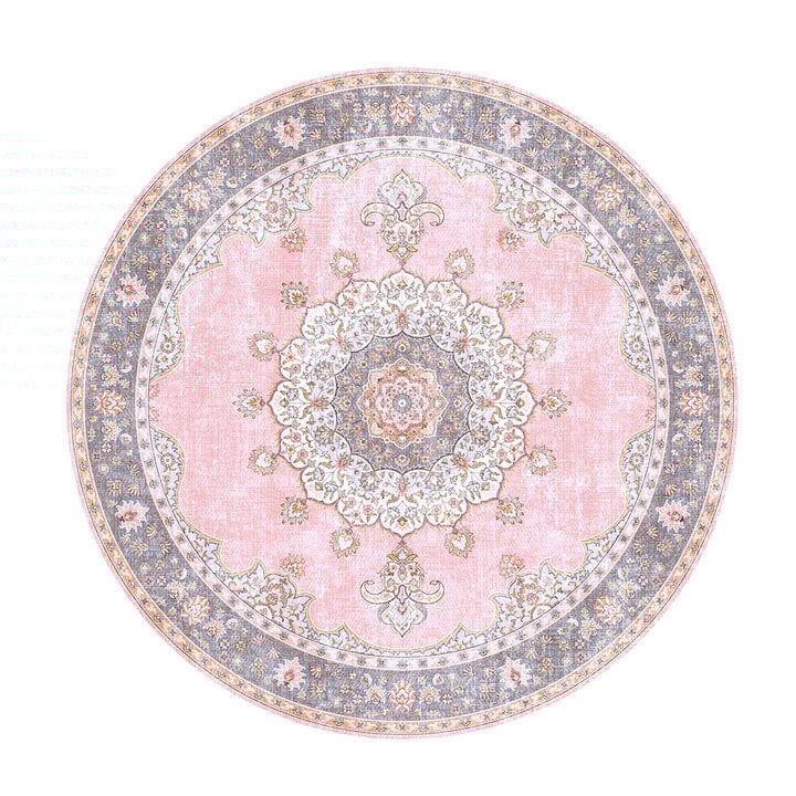 Teppich Vintage Rund - Lily Medaillon Rosa - 1