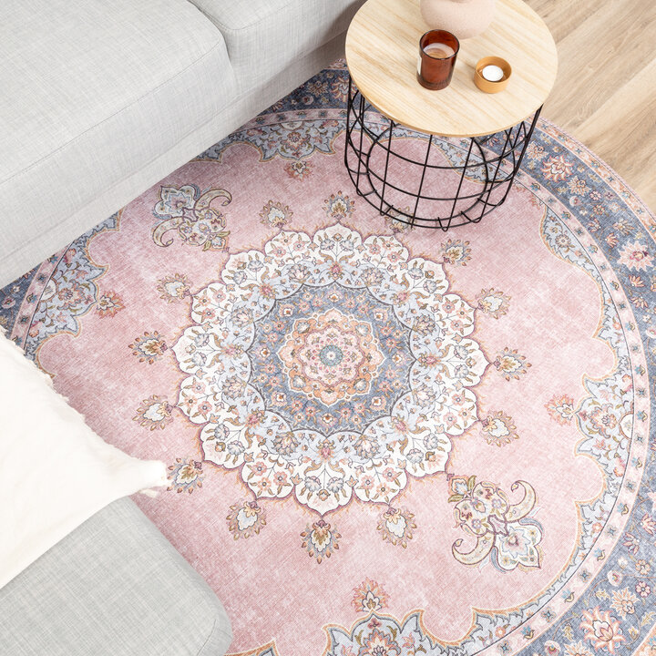 Teppich Vintage Rund - Lily Medaillon Rosa - 3