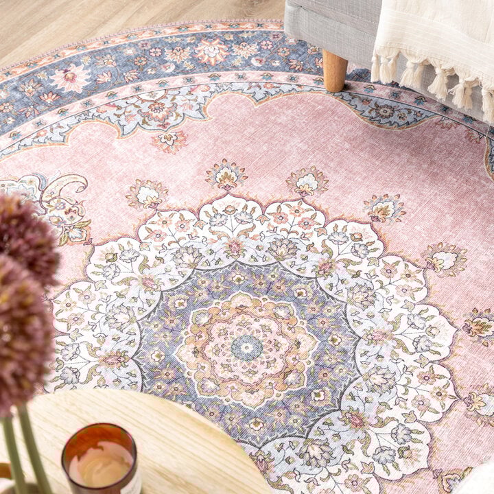 Teppich Vintage Rund - Lily Medaillon Rosa - 5
