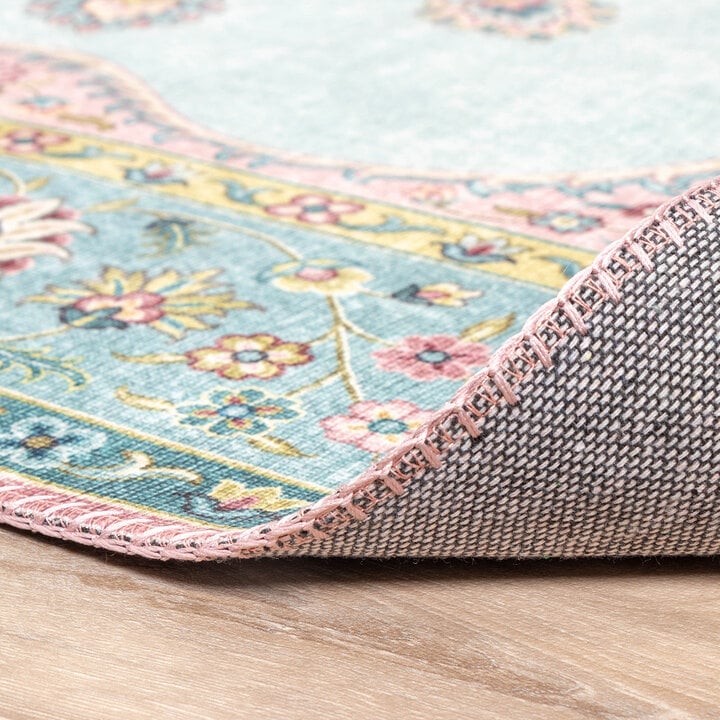 Teppich Vintage Rund - Lily Medaillon Hellblau Türkis - 7