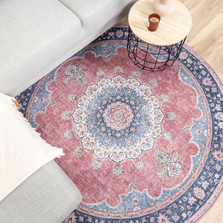 Teppich Vintage Rund - Lily Medaillon Rot Rosa - 3