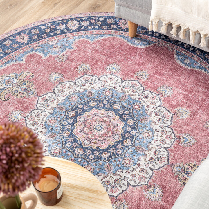 Teppich Vintage Rund - Lily Medaillon Rot Rosa - 5