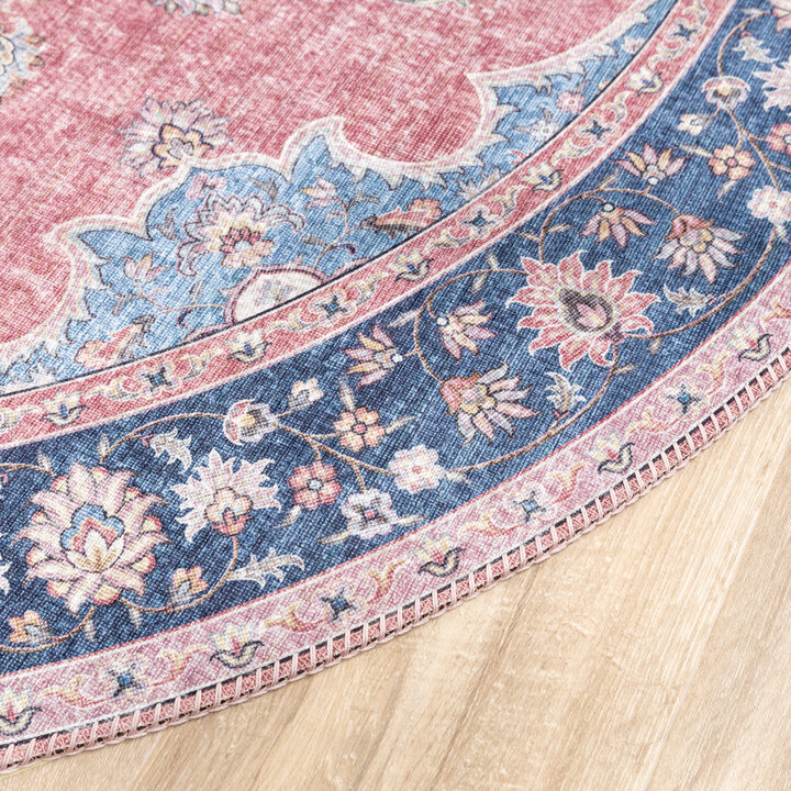 Teppich Vintage Rund - Lily Medaillon Rot Rosa - 6