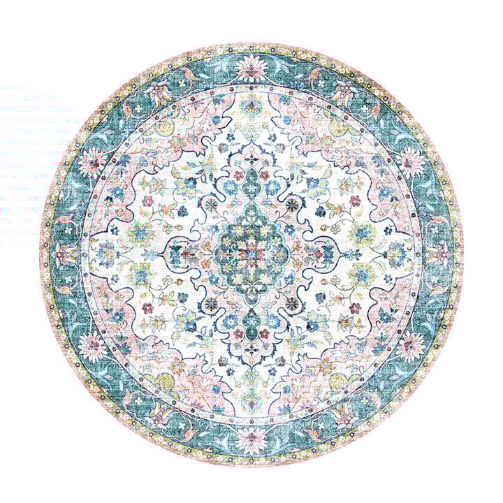 Teppich Vintage Rund - Lily Oriental Blau Rosa - 1