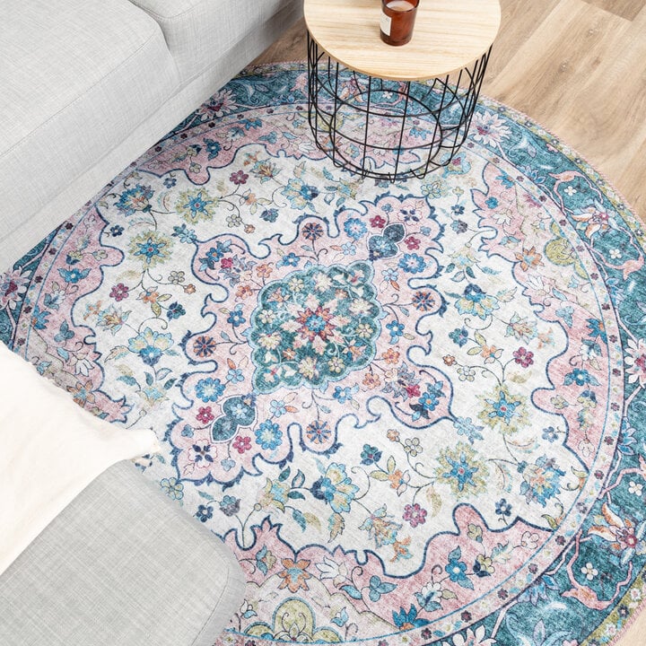 Teppich Vintage Rund - Lily Oriental Blau Rosa - 3