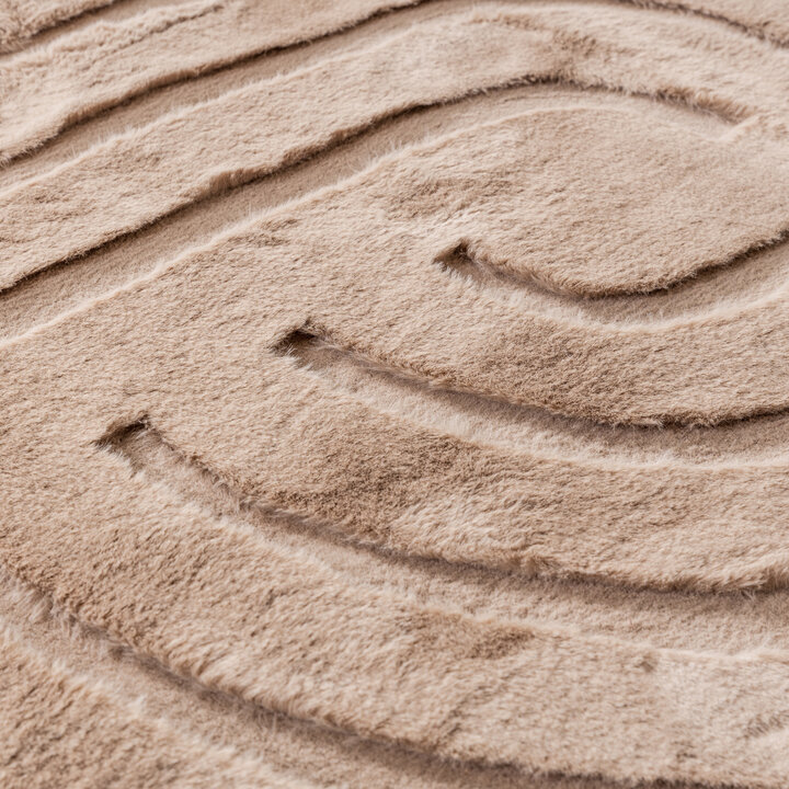 Hochflor Teppich Rund - Carvy Curves Taupe - 7
