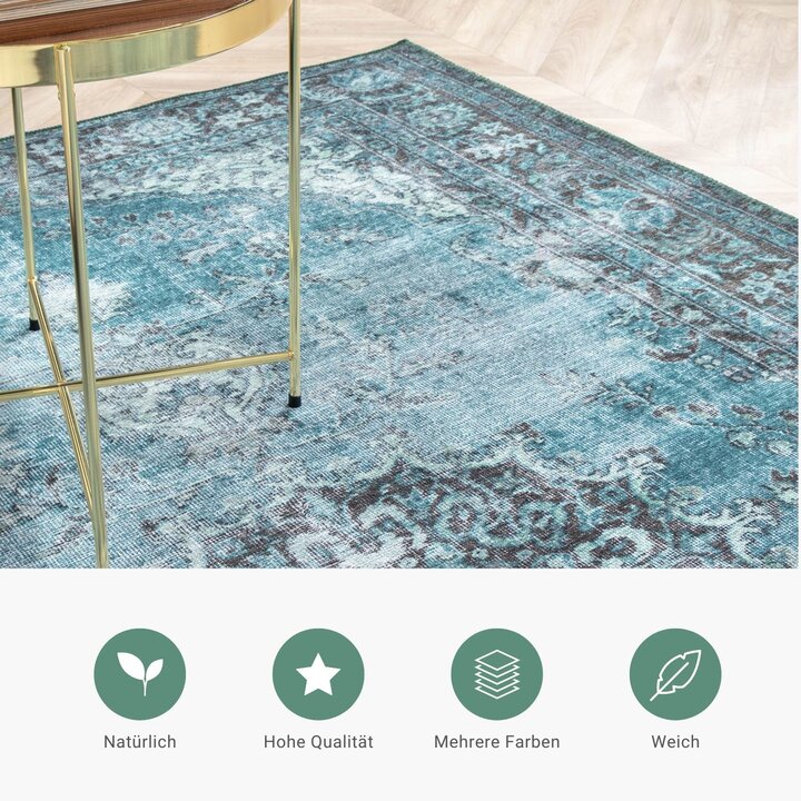 Teppich Vintage - Estate Medaillon Blau Grün - 5