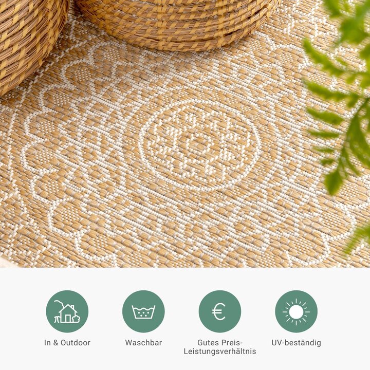 In- & Outdoor Teppich Rund - Summer Azteca Gelb - 4