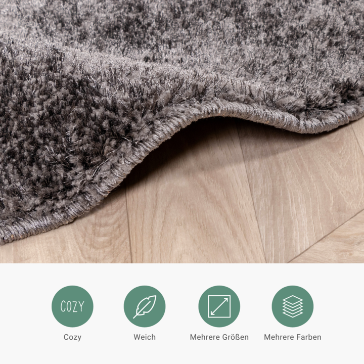 Hochflor Teppich Rund - Glazy Anthrazit - 4
