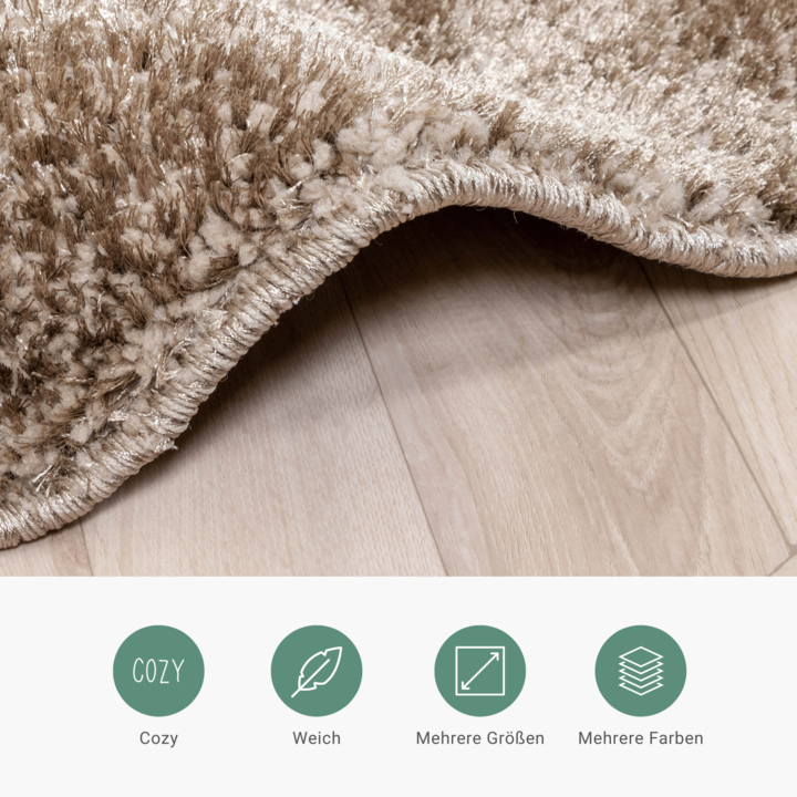 Hochflor Teppich Rund - Glazy Taupe Braun - 3
