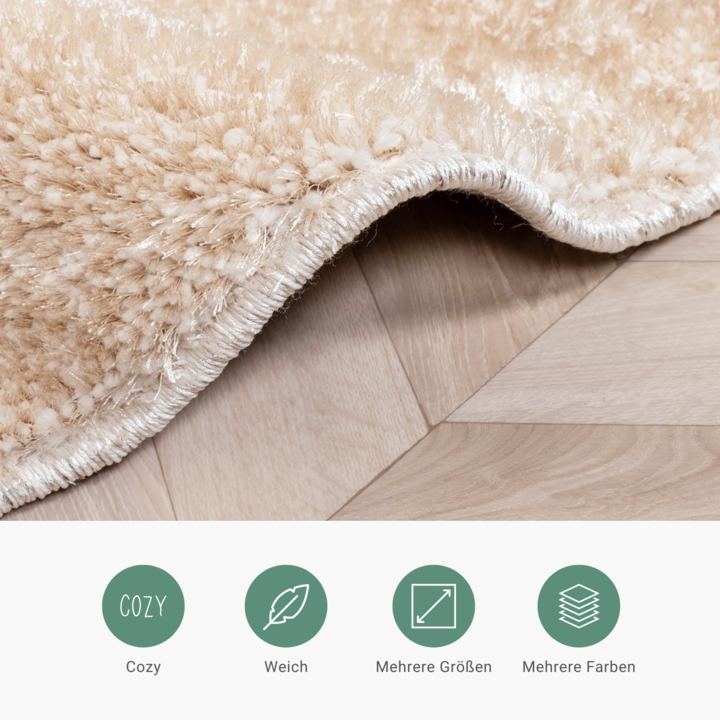 Hochflor Teppich Rund - Glazy Beige Creme - 4
