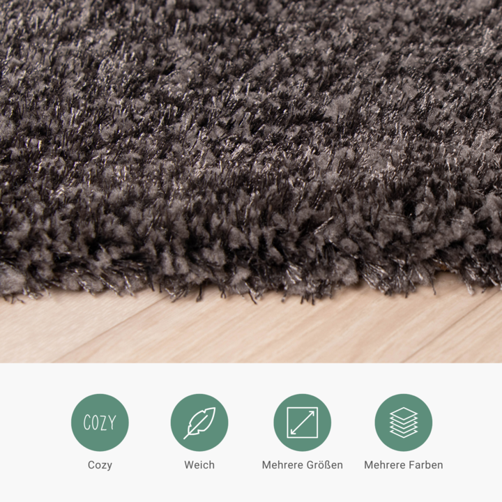 Hochflor Teppich - Glazy Anthrazit - 4