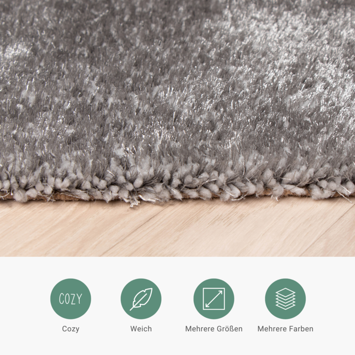 Hochflor Teppich - Glazy Hellgrau - 4