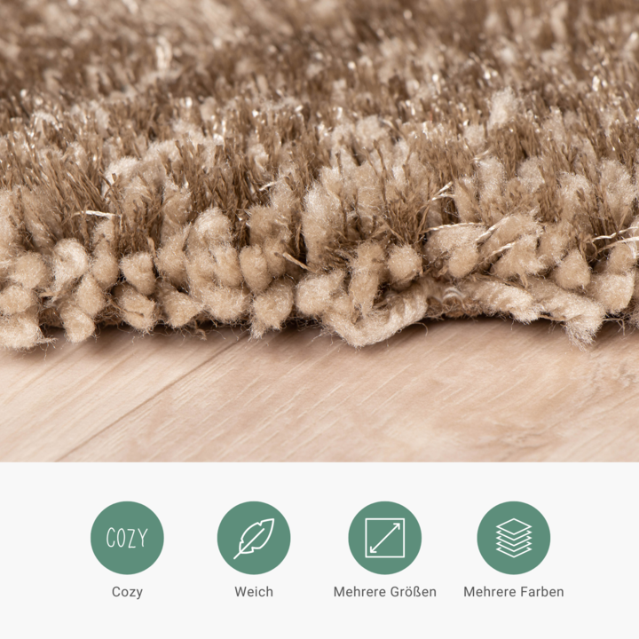 Hochflor Teppich - Glazy Taupe Braun - 4