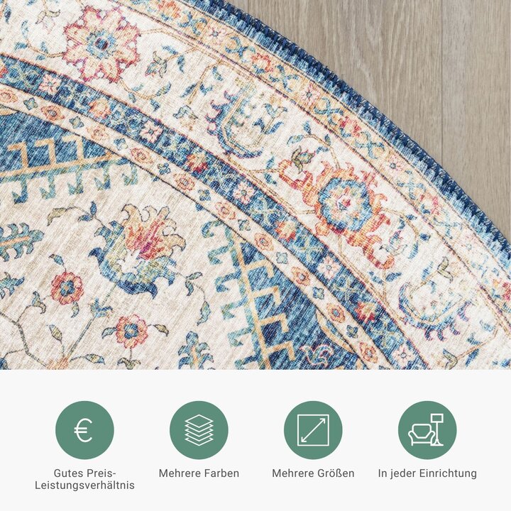 Teppich Vintage Rund - Azara Hellblau - 5