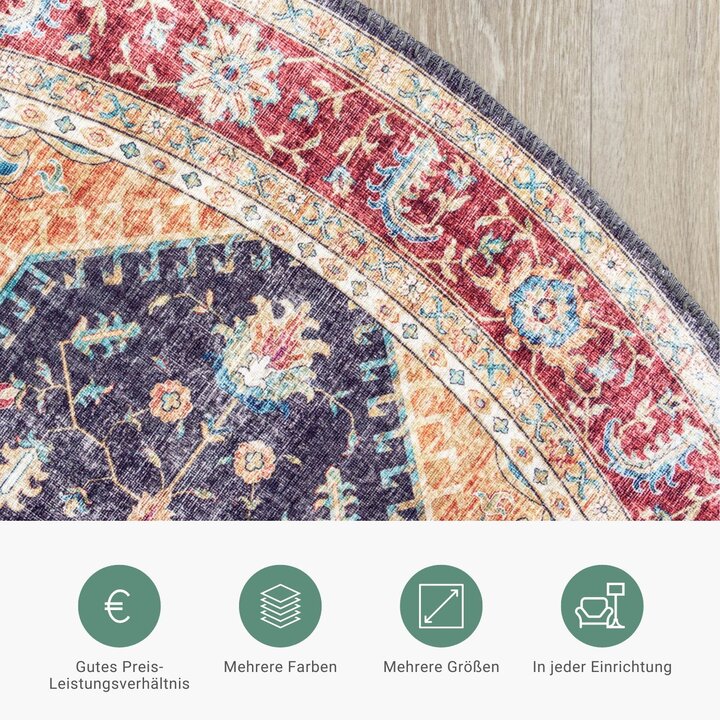 Teppich Vintage Rund - Azara Blau Rot - 5