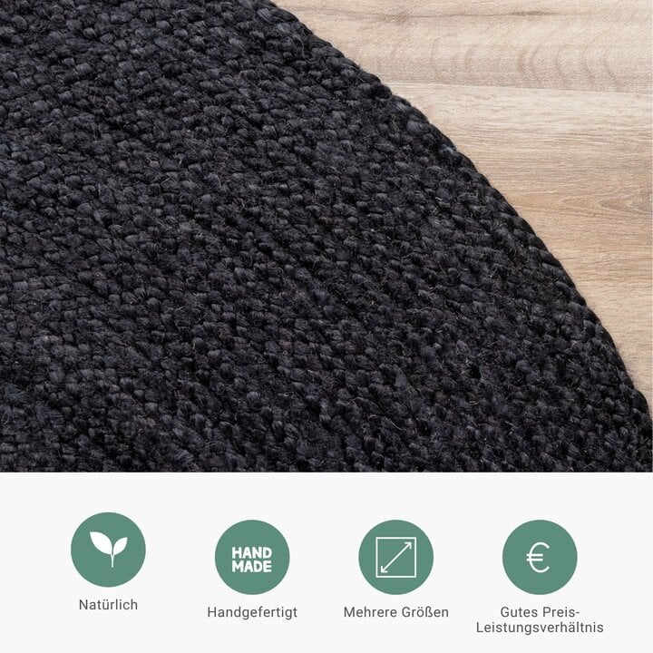 Jute Teppich Rund - Fair Schwarz - 4