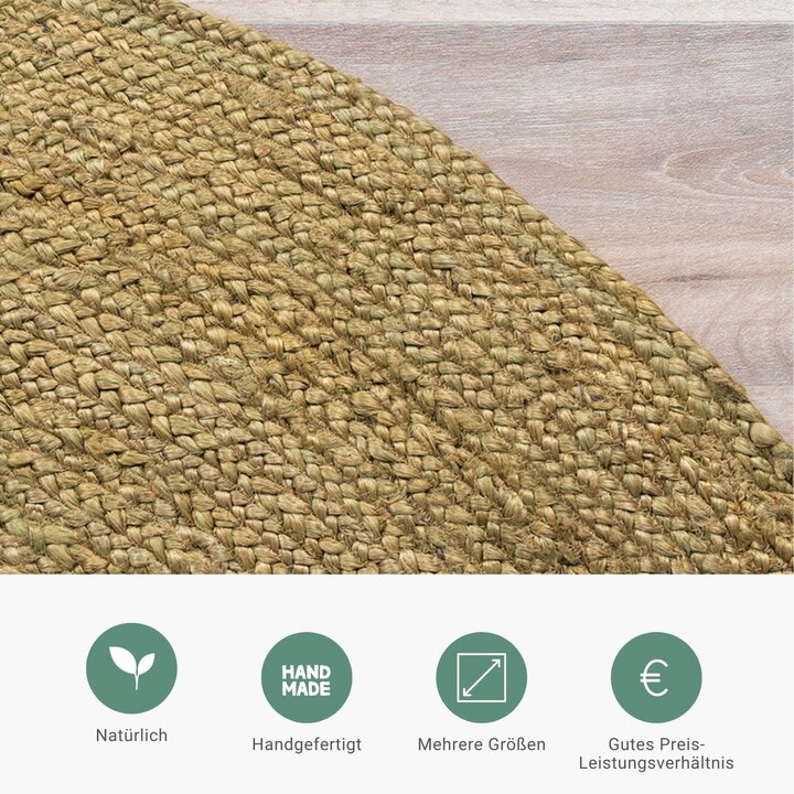 Jute Teppich Rund - Fair Grün - 5