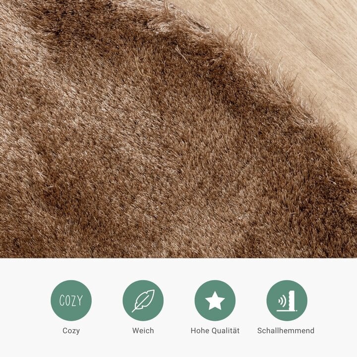 Hochflor Teppich Rund - Glorious Taupe - 5