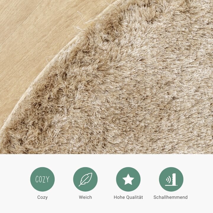 Hochflor Teppich Rund - Glorious Champagner Creme - 5