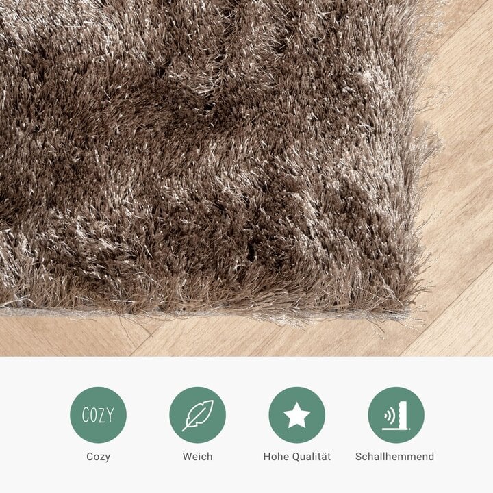 Hochflor Teppich - Glorious Silber Grau - 5