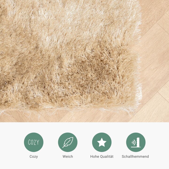 Hochflor Teppich - Glorious Champagner Creme - 5