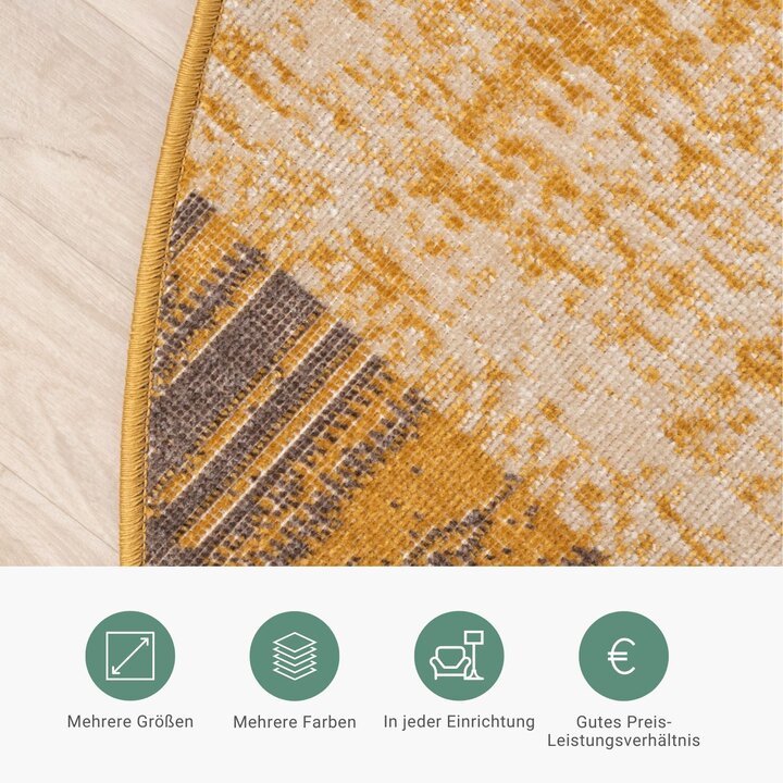 Teppich Vintage Rund - Spring Patchwork Ockergelb Taupe - 4