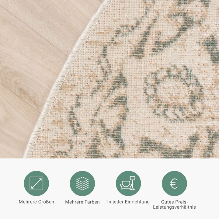 Teppich Vintage Rund - Spring Medaillon Creme Grün - 4