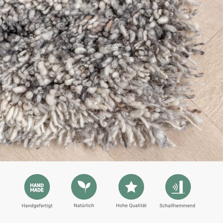 Hochflor Wollteppich - Royal Hellgrau Meliert - 6